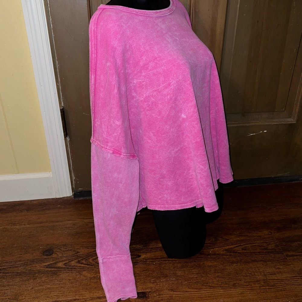 3/$18 Aerie Oversized Pink Contrast Dolman Knit Long Sleeve Pullover Tee Size L - Picture 3 of 14